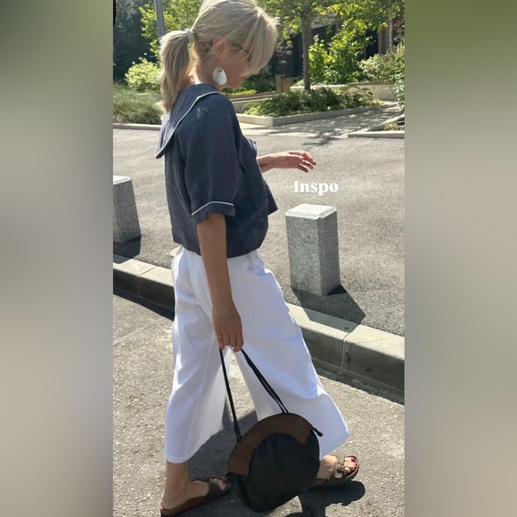 RARE Vintage Dominique Linen Short Sleeve Jacket Navy & White Size M - Picture 4 of 5